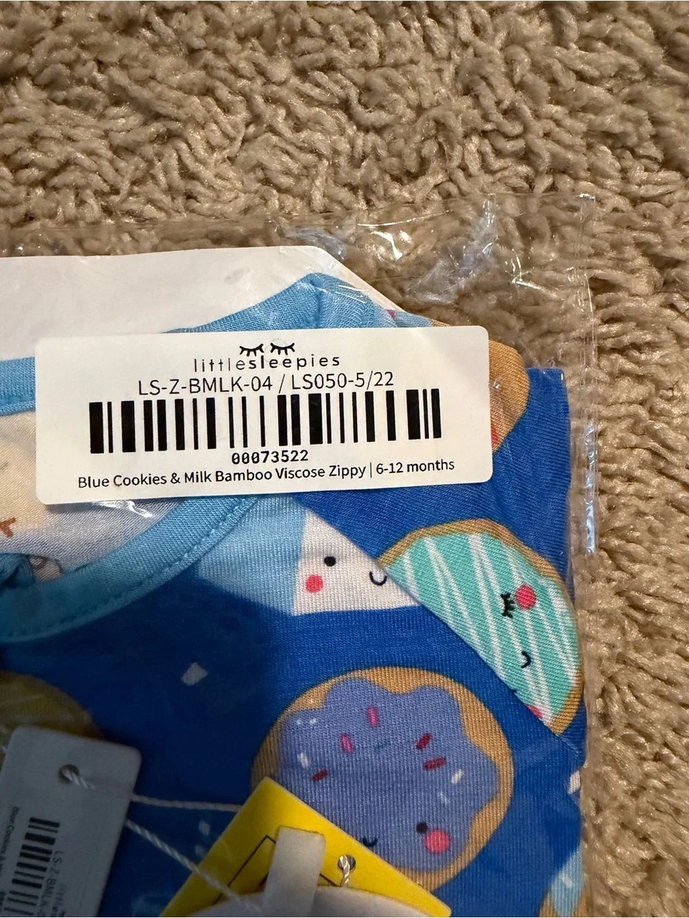 Little Sleepies Blue Cookies & Milk Zippy 6-12M NWT